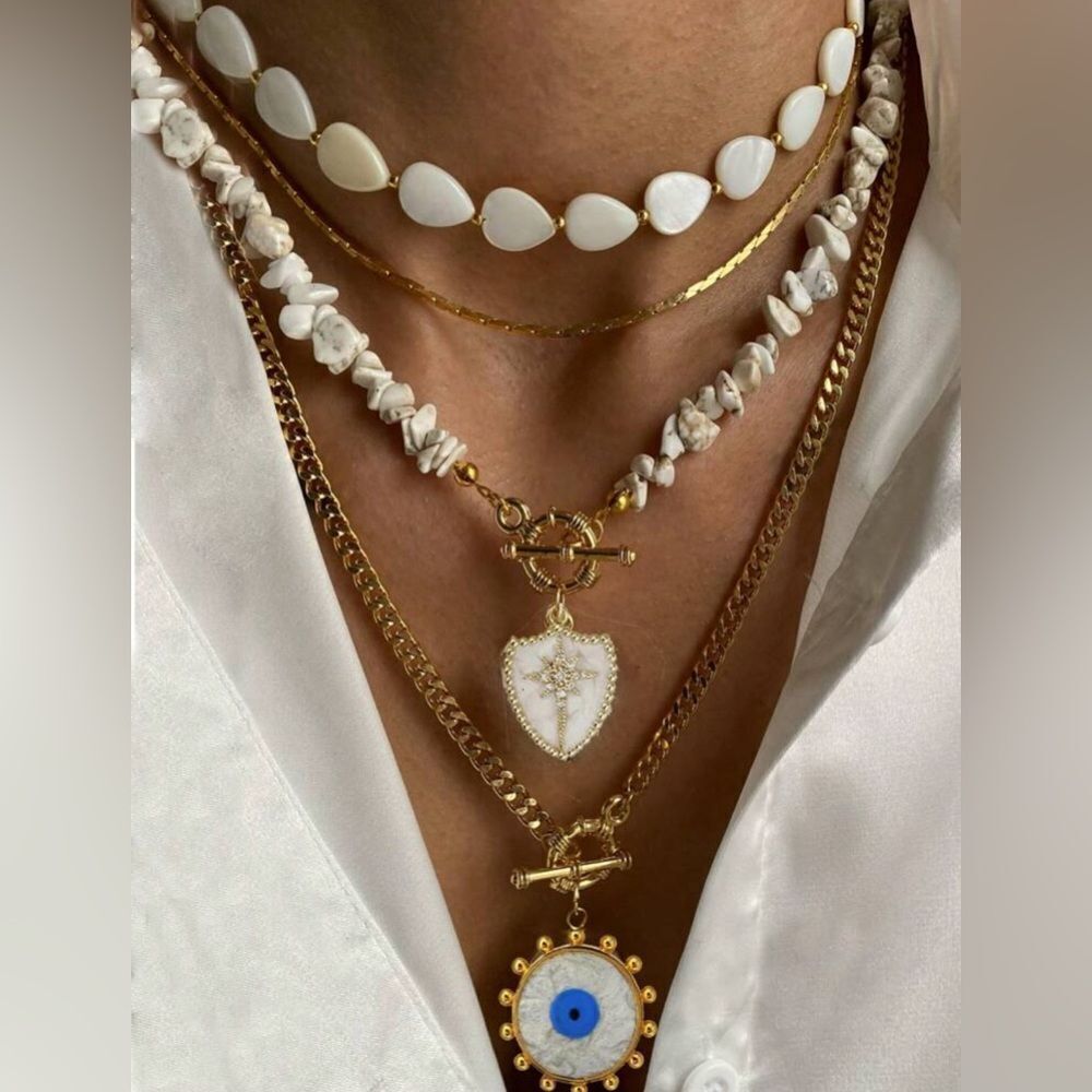 Anthropologie White and Gold Evil Eye Necklace